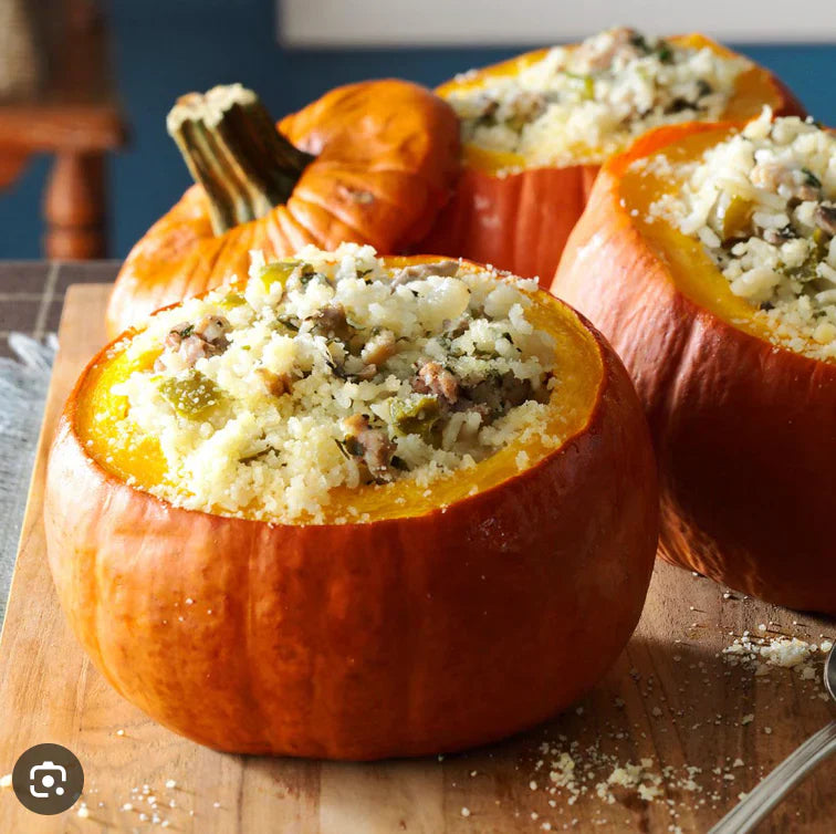 ORZO & CHORIZO PICANTE STUFFED PUMPKIN