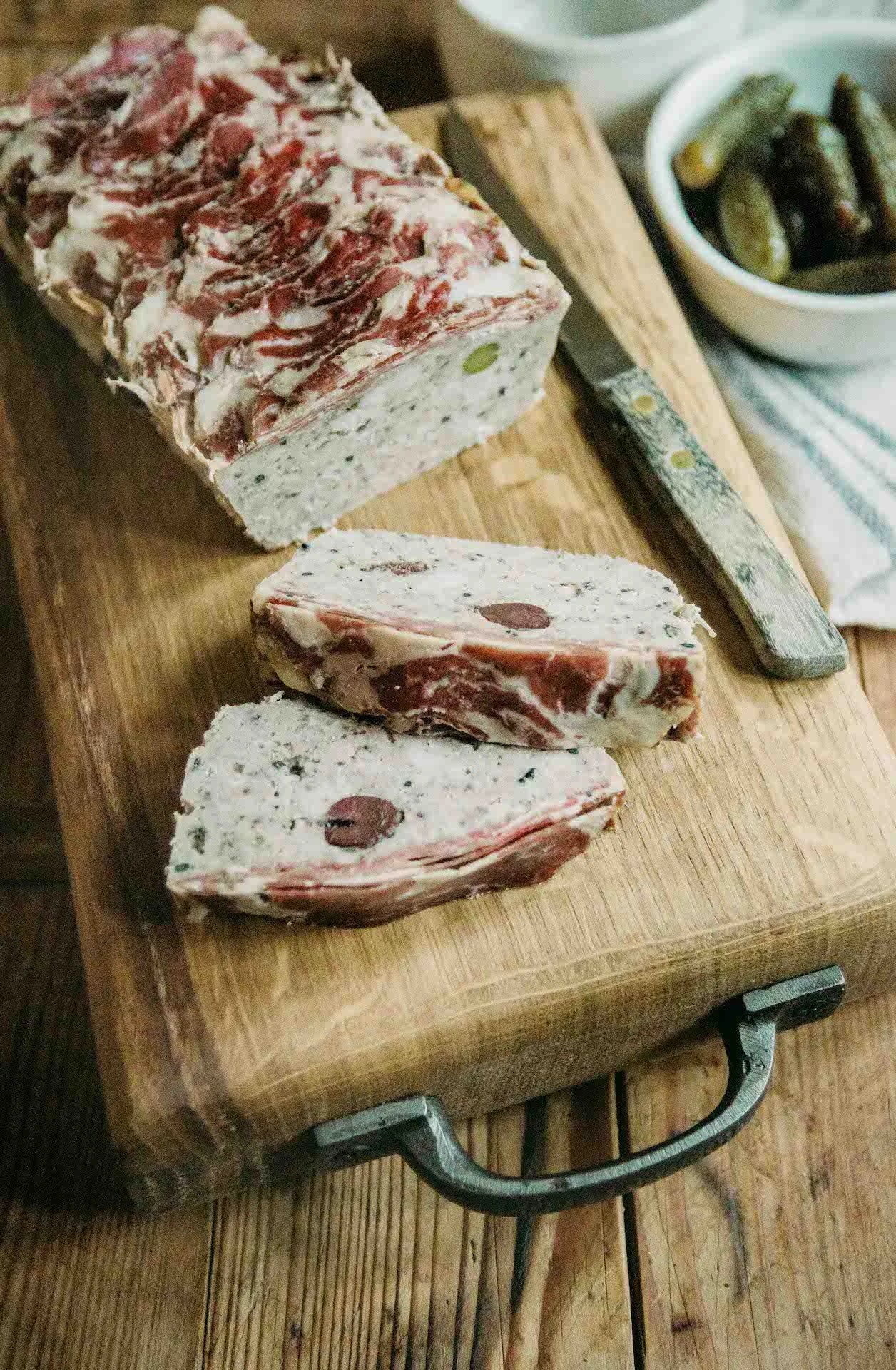 PORK TERRINE WITH MIXED OLIVES AND HARTGROVE COPPA