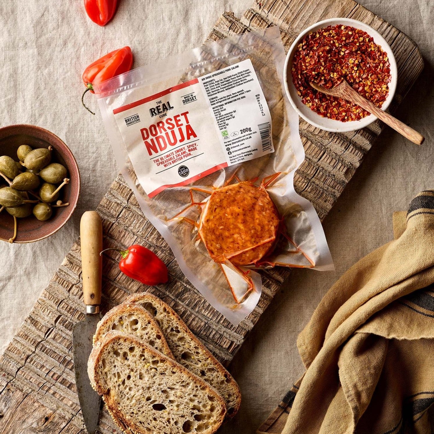 The Real Cure Dorset Nduja 200g with bread